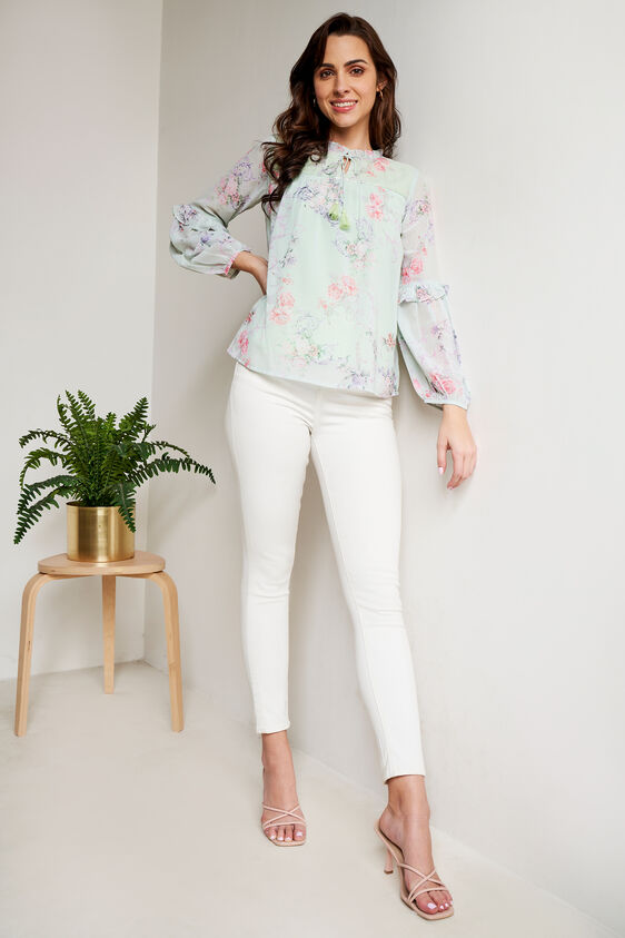 Mint Floral Embellished Top, Mint, image 1